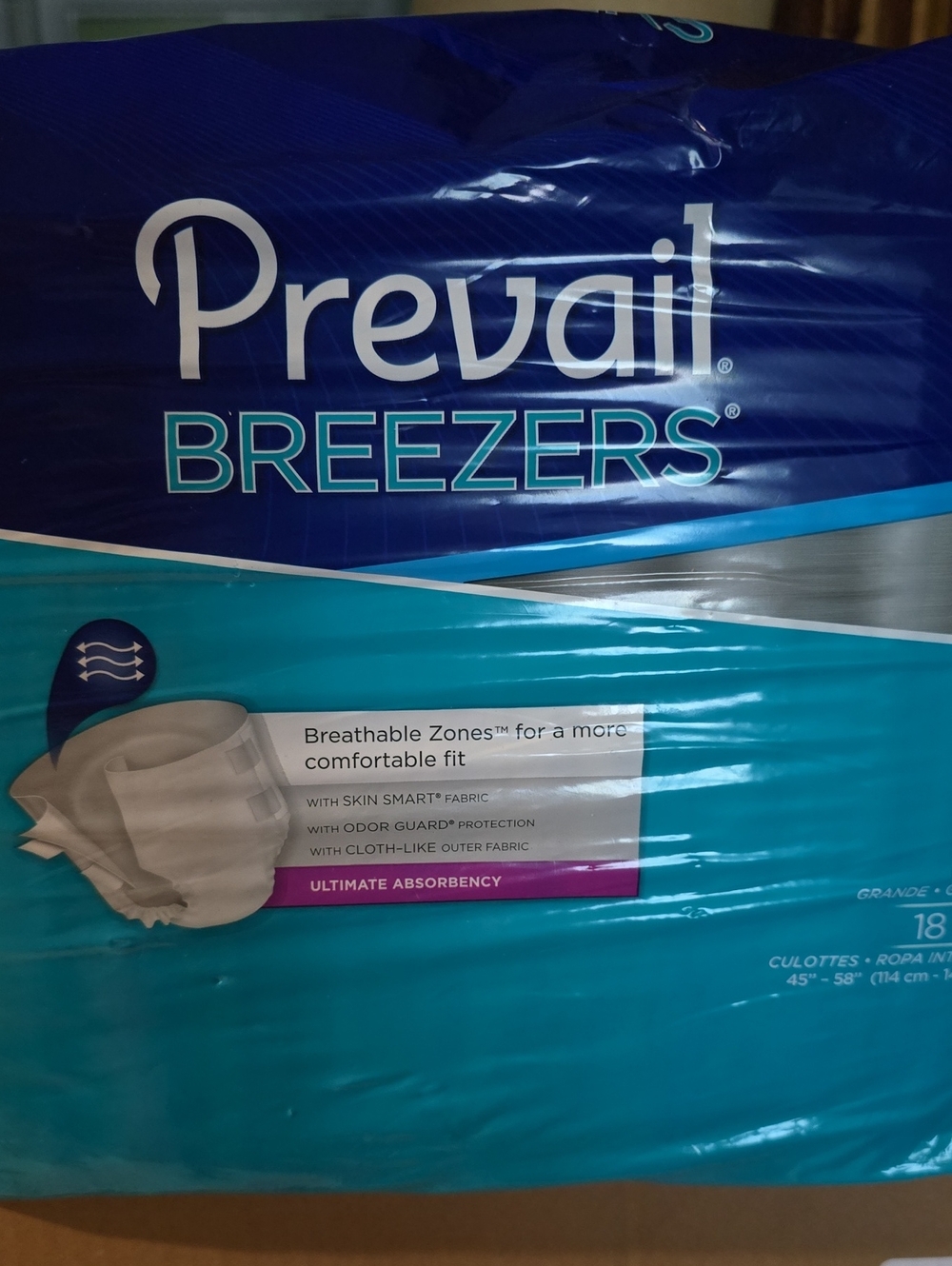Prevail Breezers Incontinence Briefs - Teal & Navy Packaging